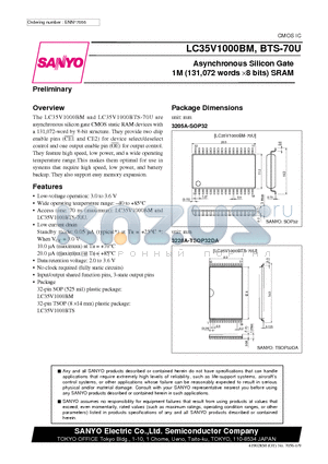 LC35V1000BM datasheet - Asynchronous Silicon Gate 1M (131,072 words x 8 bits) SRAM