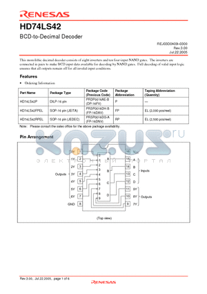 HD74LS42FPEL datasheet - BCD-to-Decimal Decoder
