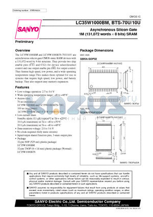 LC35W1000BTS-10U datasheet - Asynchronous Silicon Gate 1M (131,072 words x 8 bits) SRAM