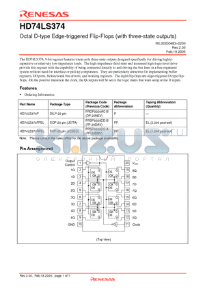 HD74LS374 datasheet - Octal D-type Edge-triggered Flip-Flops (with three-state outputs)