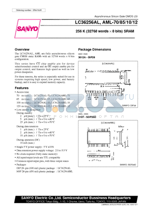 LC36256AL-10 datasheet - 256 K (32768 words x 8 bits) SRAM