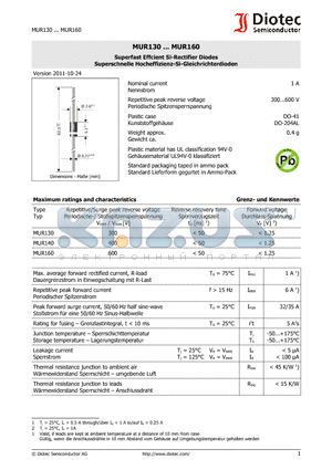 MUR130 datasheet - Superfast Effcient Si-Rectifier Diodes
