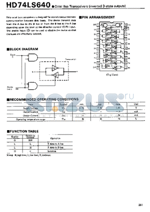 HD74LS640 datasheet - Octal Bus Transceivers(inverted 3-state outputs)