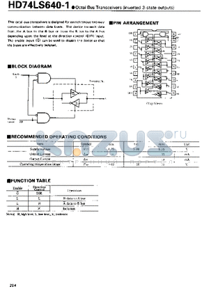 HD74LS640-1 datasheet - Octal Bus Transceivers(inverted 3-state outputs)