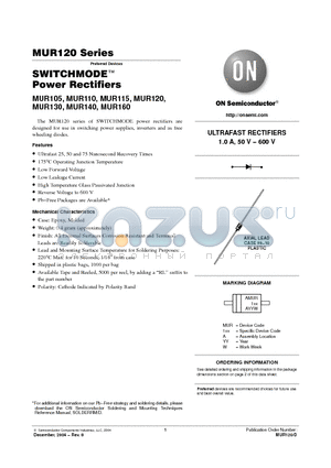 MUR140 datasheet - SWITCHMODE Power Rectifiers