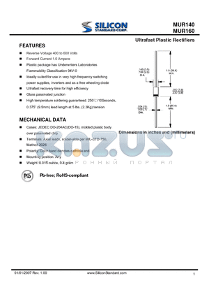MUR140 datasheet - Ultrafast Plastic Rectifiers