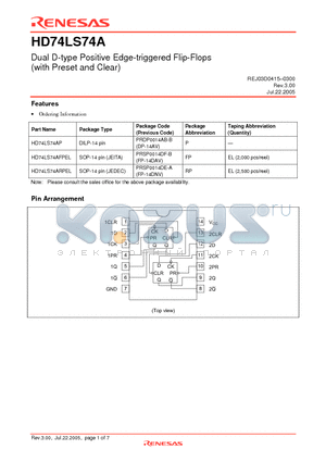 HD74LS74AP datasheet - Dual D-type Positive Edge-triggered Flip-Flops (with Preset and Clear)