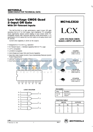 MC74LCX32D datasheet - LOW-VOLTAGE CMOS QUAD 2-INPUT OR GATE