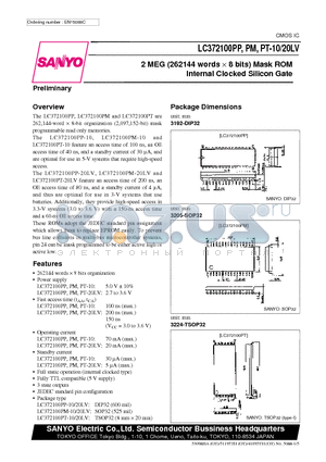 LC372100PP datasheet - 2 MEG (262144 words x 8 bits) Mask ROM Internal Clocked Silicon Gate