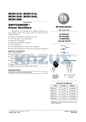 MUR1510 datasheet - SWITCHMODE Power Rectifiers