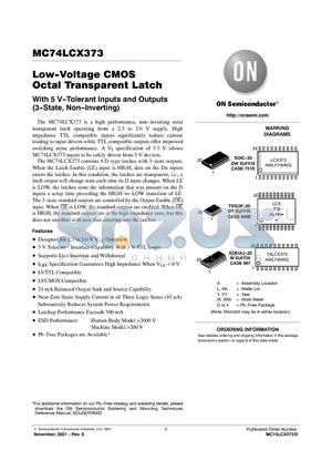 MC74LCX373DTG datasheet - Low-Voltage CMOS Octal Transparent Latch