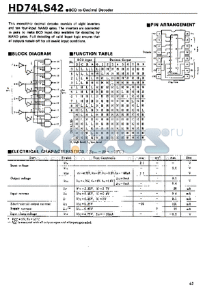 HD74LS42 datasheet - BCD-to-Decimal Decoder