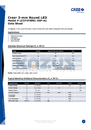 LC374TWR1-35P-A1 datasheet - 3-mm Round LED