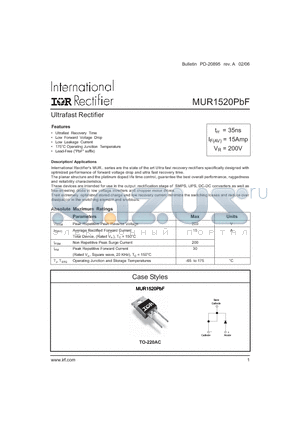 MUR1520 datasheet - Ultrafast Rectifier