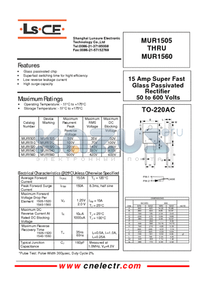 MUR1520 datasheet - 15Amp super fast glass passivated rectifier 50to600 volts
