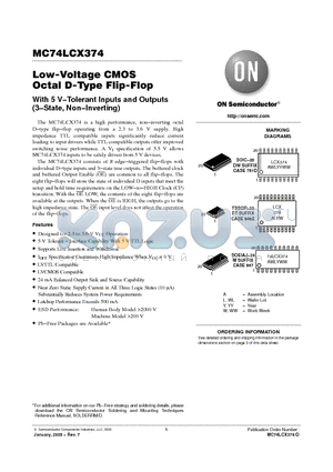 MC74LCX374DTR2 datasheet - Low-Voltage CMOS Octal D-Type Flip-Flop With 5 V−Tolerant Inputs and Outputs (3−State, Non−Inverting)
