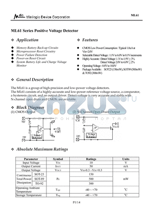 ML61C302PB datasheet - Series Positive Voltage Detector
