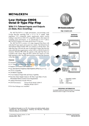 MC74LCX374_05 datasheet - Low-Voltage CMOS Octal D-Type Flip-Flop With 5 V−Tolerant Inputs and Outputs (3−State, Non−Inverting)