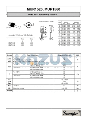 MUR1560 datasheet - Ultra Fast Recovery Diodes