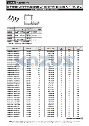 GRM155R61A104KA01 datasheet - High Dielectric Constant Type 6.3/16/25/50V