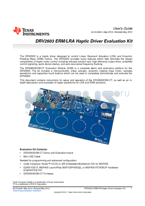 GRM155R71C104KA88D datasheet - DRV2603 ERM/LRA Haptic Driver Evaluation Kit