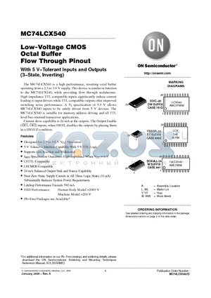 MC74LCX540DWR2 datasheet - Low-Voltage CMOS Octal Buffer Flow Through Pinout With 5 V−Tolerant Inputs and Outputs (3−State, Inverting)
