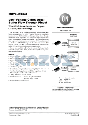 MC74LCX541DTR2 datasheet - Low-Voltage CMOS Octal Buffer Flow Through Pinout With 5 V−Tolerant Inputs and Outputs (3−State, Non−Inverting)