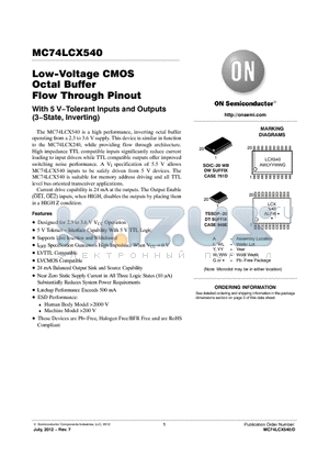 MC74LCX540_12 datasheet - Low-Voltage CMOS Octal Buffer Flow Through Pinout
