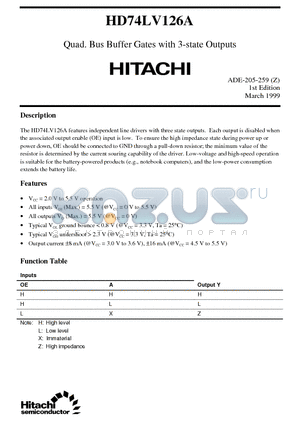 HD74LV126A datasheet - Quad. Bus Buffer Gates with 3-state Outputs