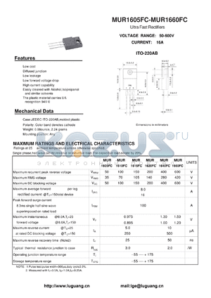 MUR1605FC datasheet - Ultra Fast Rectifiers