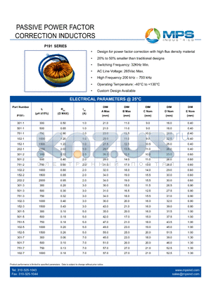 P191-152-3 datasheet - PASSIVE POWER FACTOR CORRECTION INDUCTORS