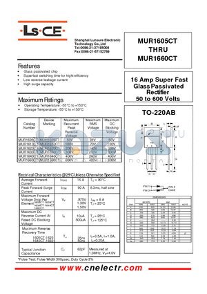 MUR1620CT datasheet - 16Amp super fast glass passivated rectifier 50to600 volts