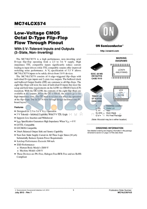 MC74LCX574_12 datasheet - Low-Voltage CMOS Octal D-Type Flip-Flop Flow Through Pinout