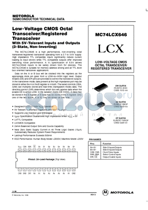 MC74LCX646DT datasheet - LOW-VOLTAGE CMOS OCTAL TRANSCEIVER/ REGISTERED TRANSCEIVER