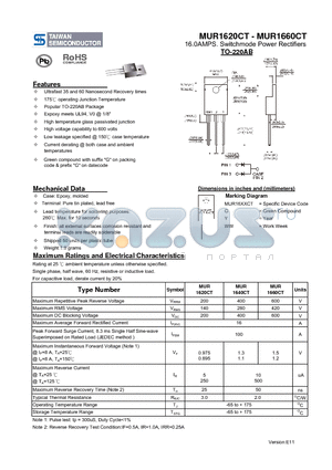 MUR1620CT datasheet - 16.0AMPS. Switchmode Power Rectifiers