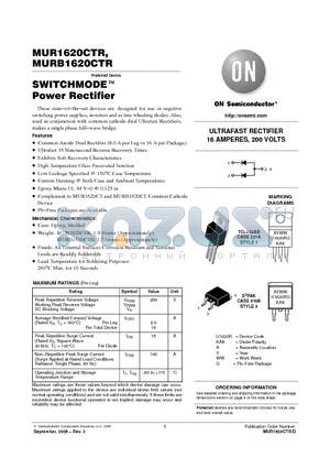 MUR1620CTRG datasheet - ULTRAFAST RECTIFIER 16 AMPERES, 200 VOLTS