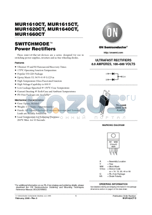 MUR1620CT_06 datasheet - ULTRAFAST RECTIFIERS 8.0 AMPERES, 100−600 VOLTS