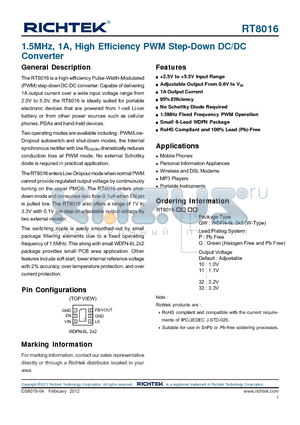 GRM188R60J475KE19 datasheet - 1.5MHz, 1A, High Efficiency PWM Step-Down DC/DC Converter