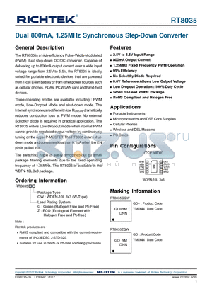 GRM188R60J475KE19 datasheet - Dual 800mA, 1.25MHz Synchronous Step-Down Converter