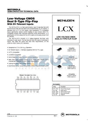 MC74LCX74D datasheet - LOW-VOLTAGE CMOS DUAL D-TYPE FLIP-FLOP