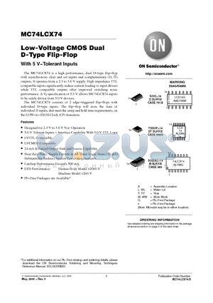 MC74LCX74D datasheet - Low-Voltage CMOS Dual D-Type Flip-Flop With 5 V−Tolerant Inputs