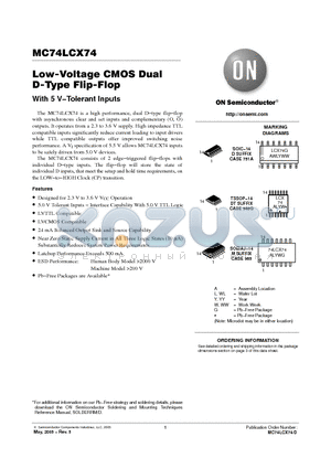 MC74LCX74DTG datasheet - Low-Voltage CMOS Dual D-Type Flip-Flop With 5 V−Tolerant Inputs