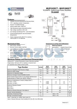 MUR1640CT datasheet - 16.0AMPS. Switchmode Power Rectifiers