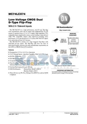 MC74LCX74DTG datasheet - Low-Voltage CMOS Dual D-Type Flip-Flop