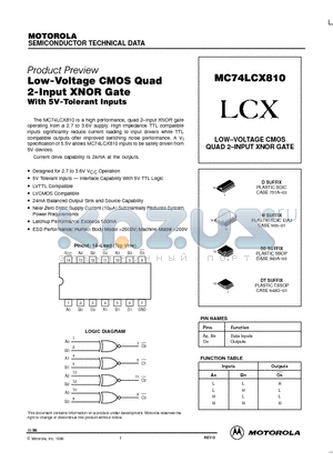 MC74LCX810D datasheet - LOW-VOLTAGE CMOS QUAD 2-INPUT XNOR GATE