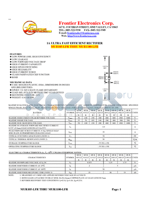 MUR180-LFR datasheet - 1A ULTRA FAST EFFICIENT RECTIFIER