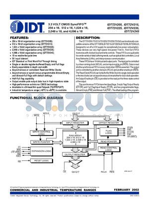 IDT72V245L15PF datasheet - 3.3 VOLT CMOS SyncFIFO 256 x 18, 512 x 18, 1,024 x 18, 2,048 x 18, and 4,096 x 18