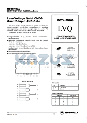 MC74LVQ08M datasheet - LOW-VOLTAGE CMOS QUAD 2-INPUT AND GATE