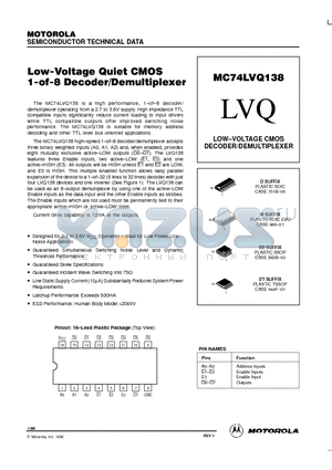 MC74LVQ138D datasheet - LOW-VOLTAGE CMOS DECODER/DEMULTIPLEXER
