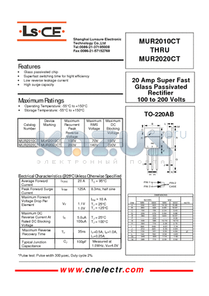 MUR2020CT datasheet - 20Amp super fast glass passivated rectifier 100to200volts